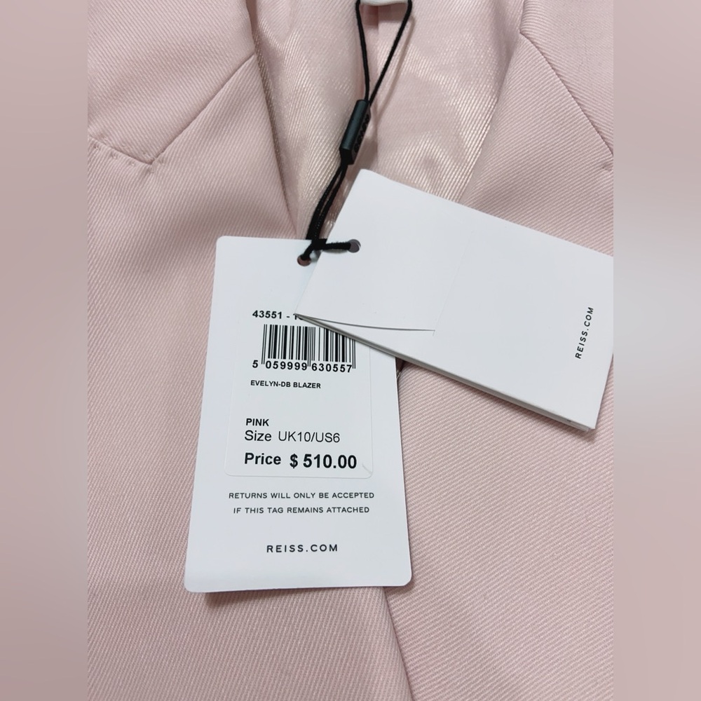 NWT REISS Evelyn Wool Blend Double Breasted Blazer in Pink - Picture 8 of 8